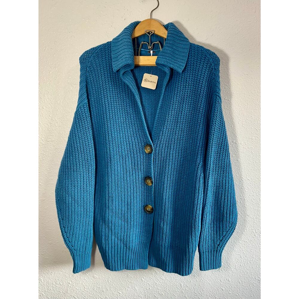 Free People Blue Chunky Knit Cardigan XS